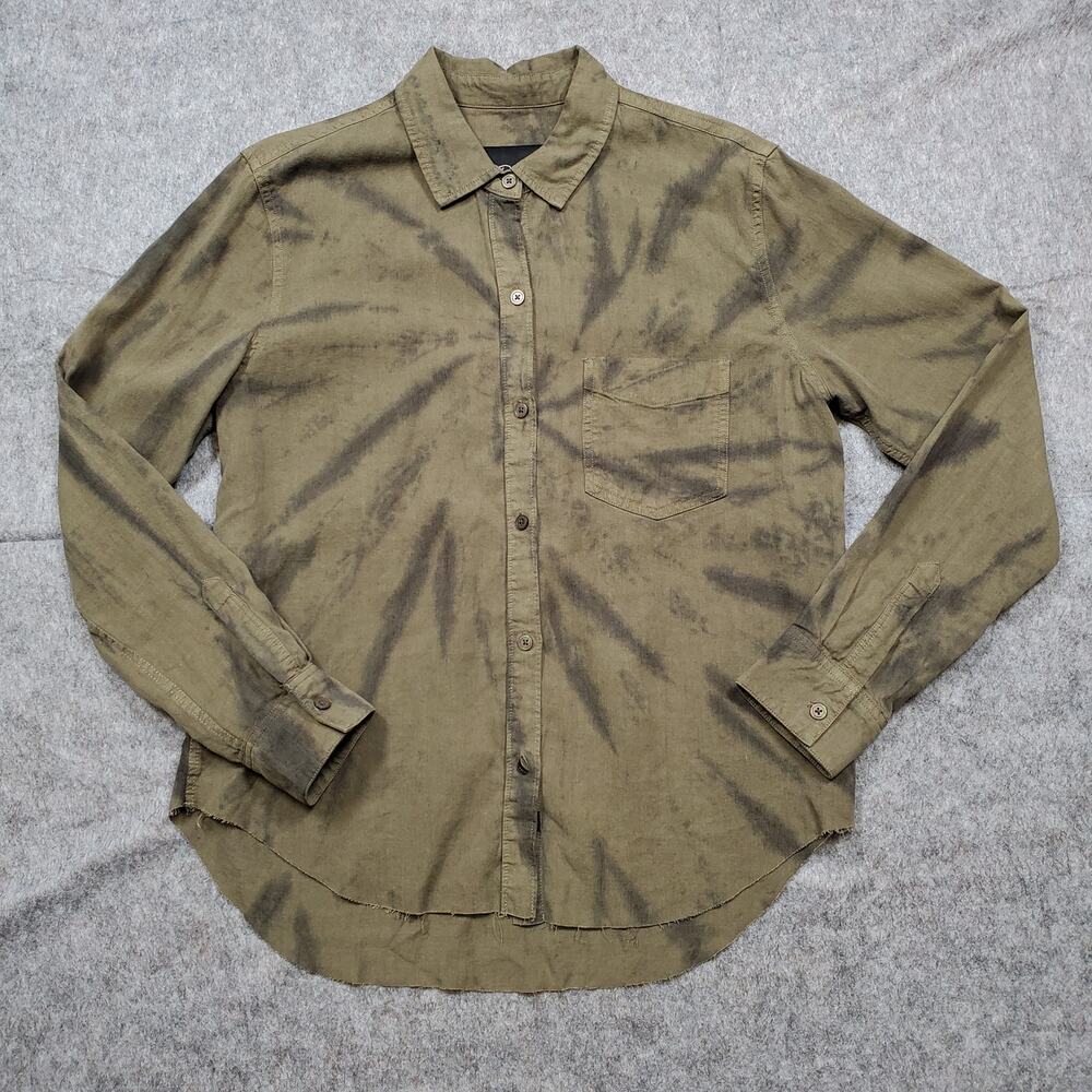Rails Top Womens Small Ingrid Raw Hem Olive Black Tie Dye Button Shirt Grunge